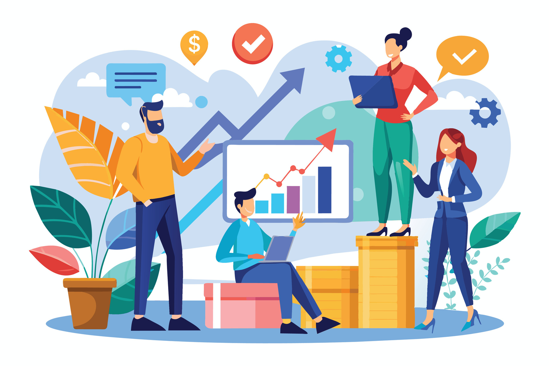 vecteezy_a-business-team-of-four-people-are-gathered-around-a_47784401